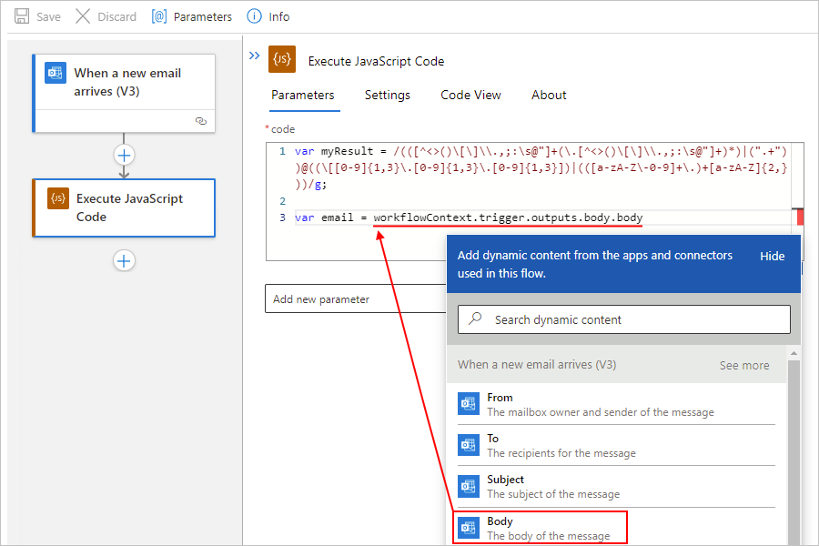Screenshot, das den Standard-Workflow, die Aktion 