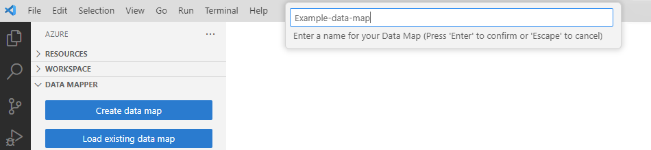 Screenshot des Eingabeaufforderungsfelds und des Beispielnamens der Datenzuordnung.