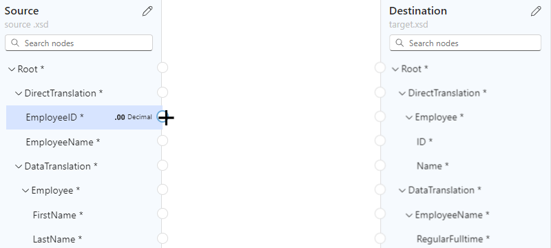 Screenshot: Data Mapper mit Zeiger über das Quellelement.
