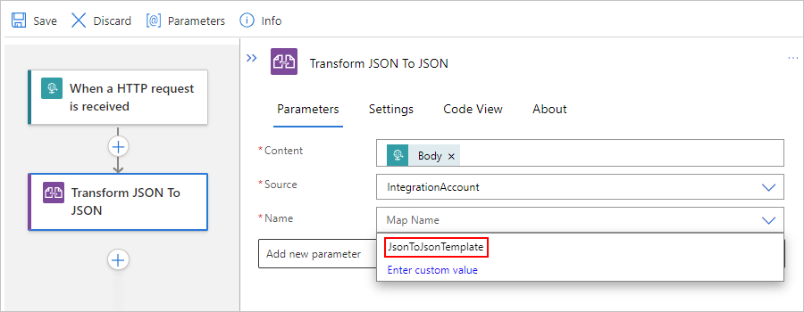 Screenshot mit Standardworkflow und ausgewählter Vorlage.
