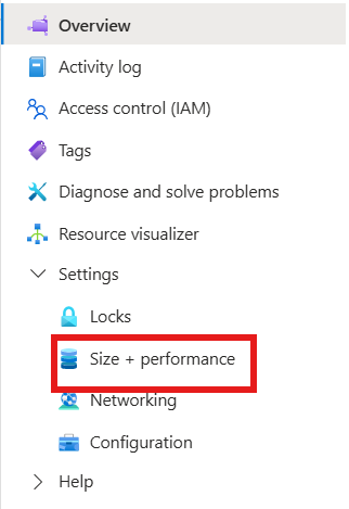 Ein Screenshot des Dialogfelds „Größe und Leistung“ für eine Microsoft.FileShares-Dateifreigabe im Azure-Portal.