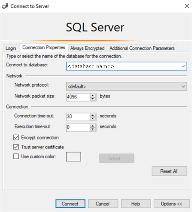 SQL Server Verbindungseigenschaften
