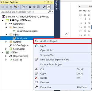 Hinzufügen lokaler Eingaben zum Stream Analytics-Auftrag in Visual Studio