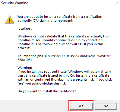 Screenshot der Sicherheitswarnung mit rot hervorgehobener Option 