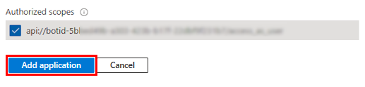 Screenshot: Option zum Auswählen autorisierter Bereiche und Hinzufügen einer Anwendung