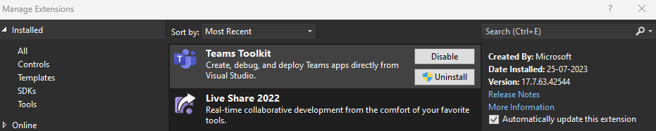 Screenshot: Auswahl des Agents Toolkits