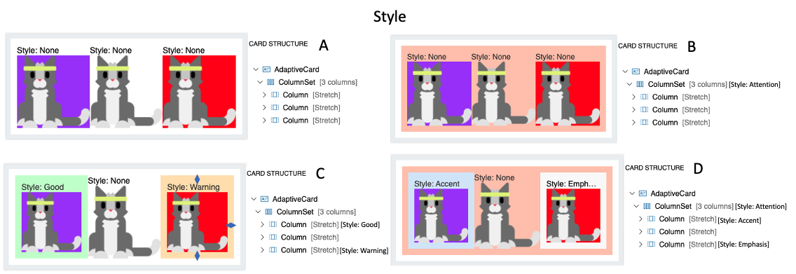 Kombination aus den Stilen „columns“ und „ColumnSet“