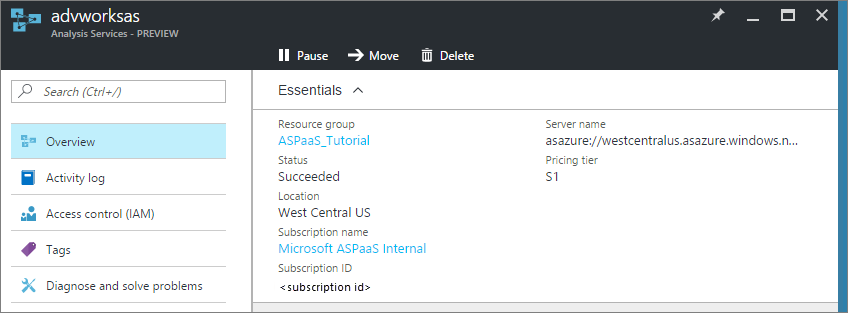 Screenshot des Azure-Portals, in dem Sie Server erstellen und löschen können, Serverressourcen überwachen, Größe ändern und verwalten können, wer Zugriff auf Ihre Server hat.