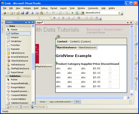 Die BoundFields der GridView wurden angepasst