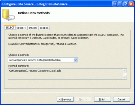 Binden Sie die ObjectDataSource an die Methode GetCategories() der CategoriesBLL