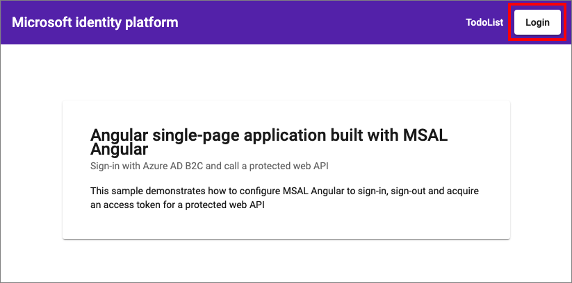 Screenshot der Angular-Beispiel-App mit dem Anmeldelink.