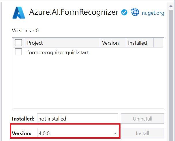 Screenshot des ausgewählten NuGet-Legacypakets in Visual Studio.