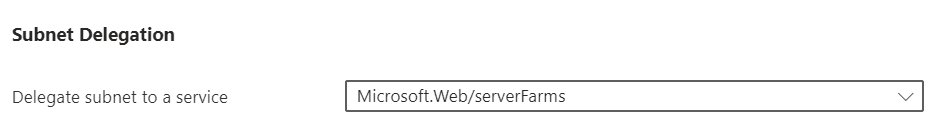 Screenshot: Subnetzdelegierung an Microsoft.Web/serverFarms im Portal