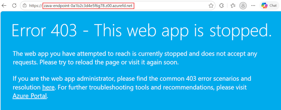 Screenshot der Meldung, die im Browser angezeigt wird, wenn beide Web-Apps beendet werden und keine Verbindung möglich ist.