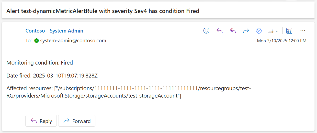 Screenshot einer Beispiel-E-Mail, die von der Seite