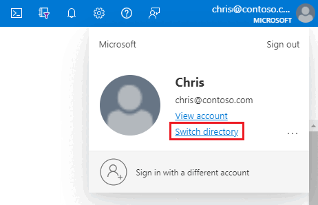 Screenshot des Azure Portals, in dem angezeigt wird, wo Sie Ihr Verzeichnis wechseln.