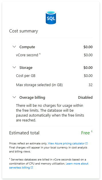 Screenshot der Kostenübersichtskarte für kostenlose Angebote im Azure-Portal.