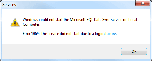 Screenshot des Dialogs des Datensynchronisierungfehlers&nbsp;1069.