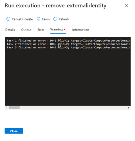Screenshot der Warnungen, die während der Ausführung eines Cmdlets erkannt wurden.