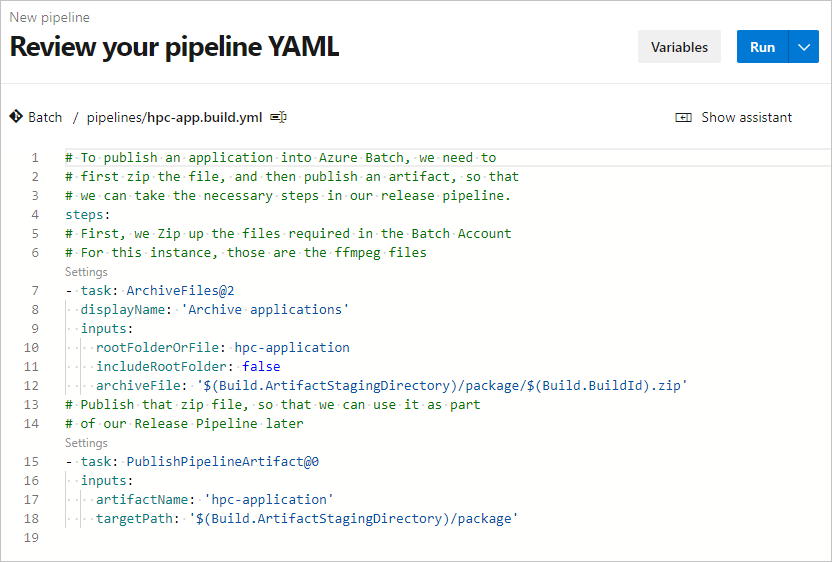 Screenshot einer vorhandenen Buildpipeline.
