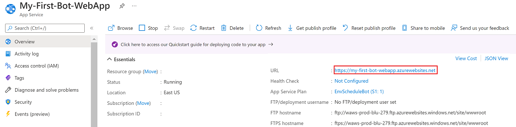 Screenshot: Kopieren der Web-App-Endpunkt-URL
