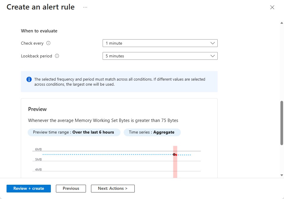 Screenshot des Konfigurierens der Warnungssignallogik in Azure Container Apps.