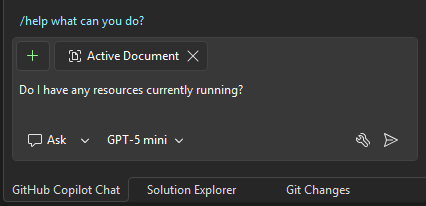 Screenshot mit einer Beispielaufforderung, die in den Chatbereich in Visual Studio 2026 eingegeben wurde.