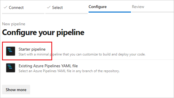 Screenshot der Liste der Pipelinevorlagen.