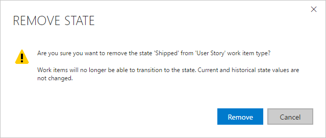 Screenshot des Dialogfelds „Status-Warnung entfernen“.