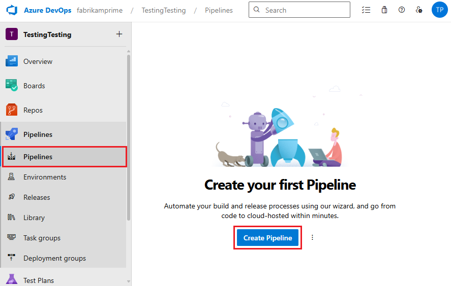 Screenshot der Schaltfläche Neue Pipeline in der Pipeline-Liste.