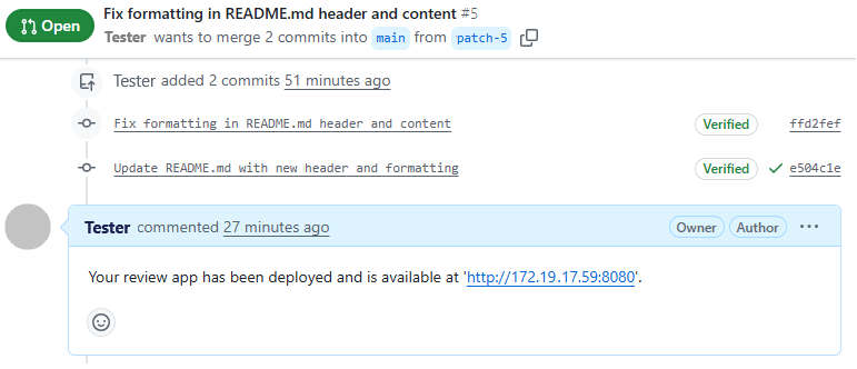 Screenshot des Kommentars der Rezensions-App in GitHub.