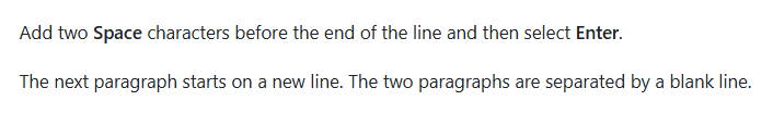 Screenshot der veröffentlichten Ansicht der Markdown-Syntax für die EINGABETASTE und die LEERTASTE in einem Widget.
