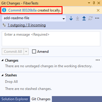 Screenshot des Links „Commit-Informationen“ in Visual Studio.