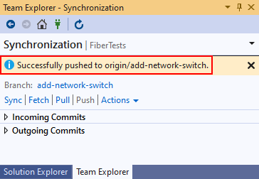 Screenshot der Pushbestätigungsmeldung im Team Explorer in Visual Studio 2019.
