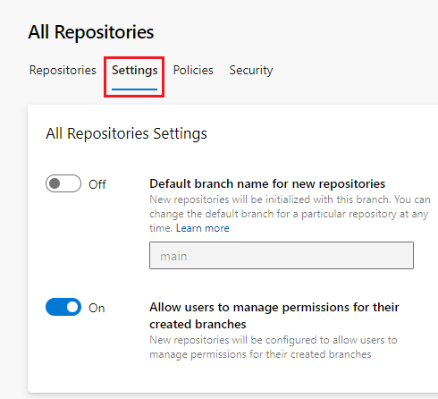 Screenshot der Repositoryeinstellungen für alle Repositorys
