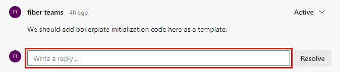 Screenshot, der zeigt, wo auf einen PR-Kommentar zu antworten ist.