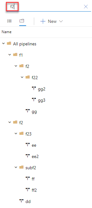 Screenshot mit versionsdefinitionen, die in Ordnern gespeichert sind.