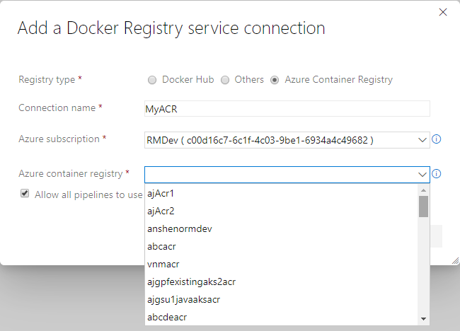 Screenshot, der zeigt, wie eine Docker-Dienstverbindung hinzugefügt wird.