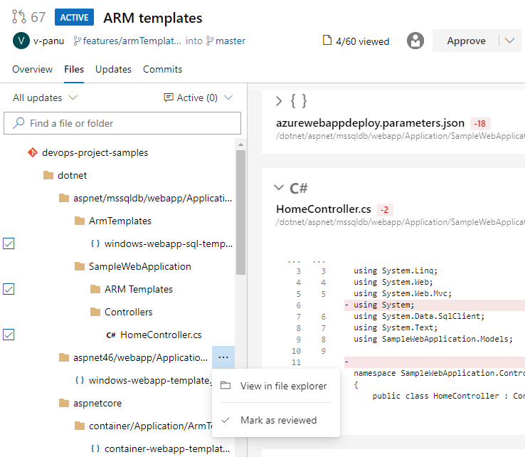 Screenshot mit einem Projekt, bei dem die Optionen 'Im Datei-Explorer anzeigen' und 'Als überprüft markieren' sichtbar sind.