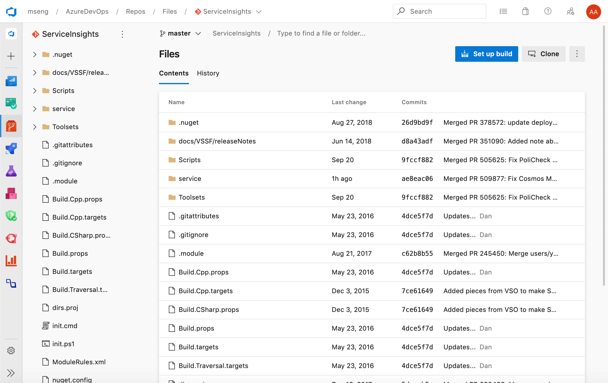 Screenshot der neuen Webbenutzeroberfläche für Azure Repos-Zielseiten.