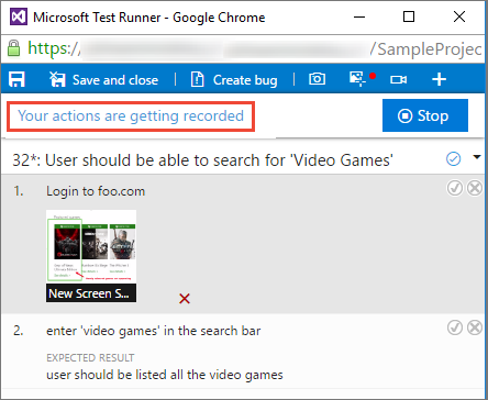 Screenshot, der die Aufzeichnung einer Web-App zeigt.