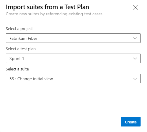 Screenshot des Dialogfelds „Suiten aus einem Testplan importieren“.