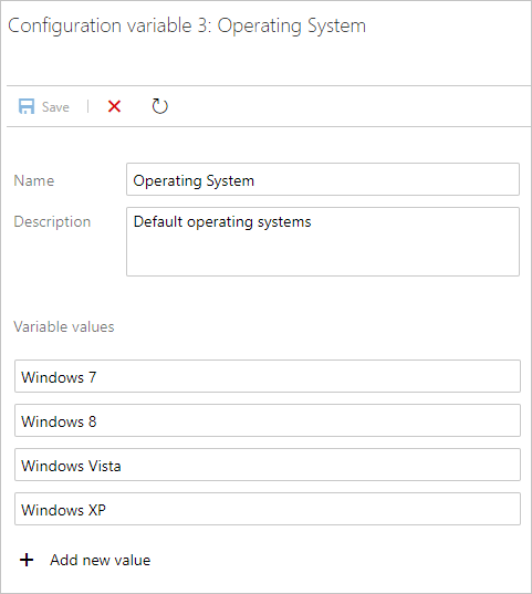 Screenshot der Einstellungswerte für eine Konfigurationsvariable des Betriebssystems.