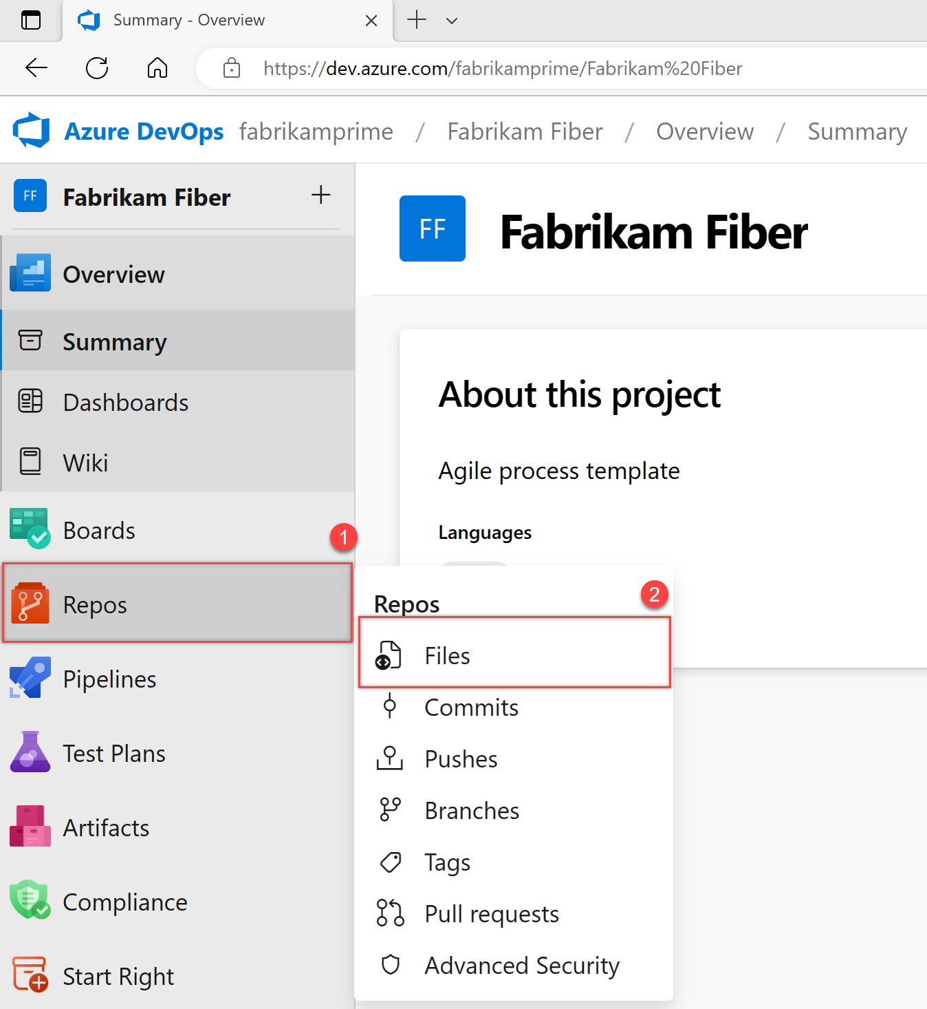 Screenshot des Projekts mit hervorgehobenen Repos und Dateien.