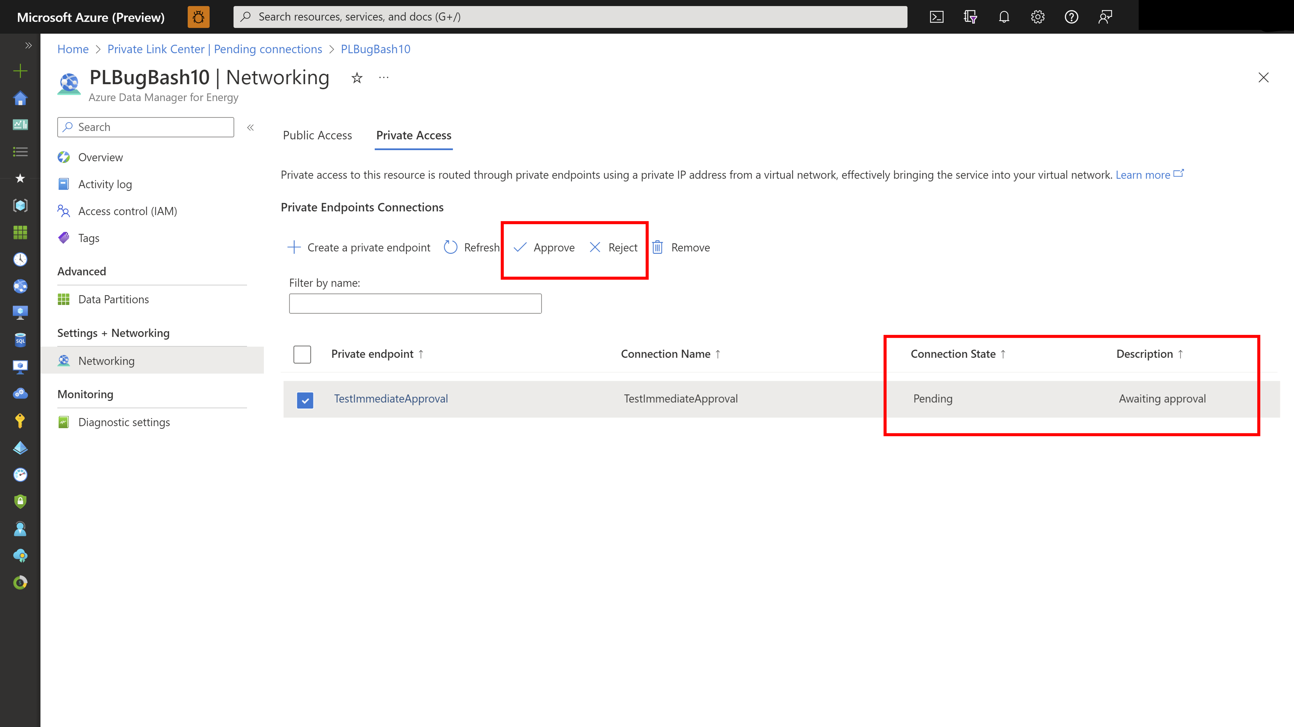 Screenshot: Registerkarte „Privater Zugriff“