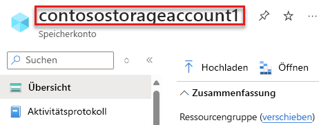 Ein Screenshot, der zeigt, wie Sie den Namen des Speicherkontos finden.
