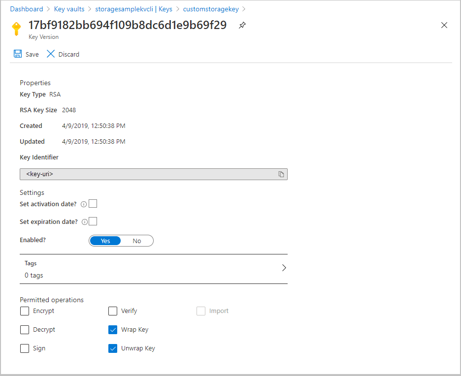 Screenshot: Key Vault-Schlüssel-URI im Azure-Portal.