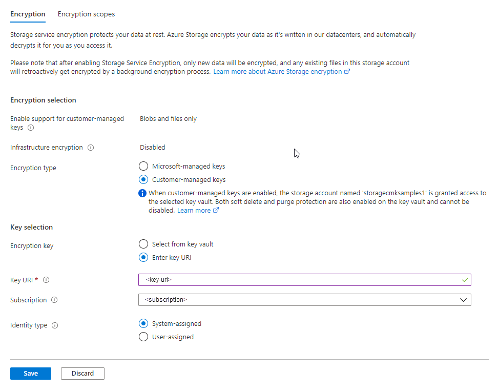 Screenshot, der zeigt, wie der Schlüssel-URI im Azure-Portal eingegeben wird.