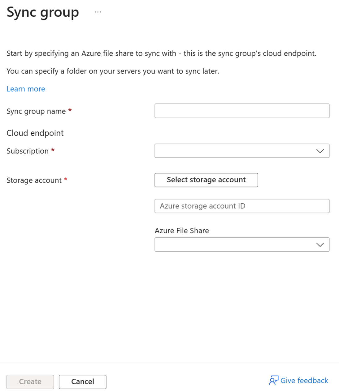 Screenshot des Bereichs zum Eingeben von Details zu einer neuen Synchronisierungsgruppe im Azure-Portal.