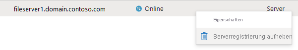 Screenshot, der zeigt, wie die Registrierung eines Servers aufgehoben wird.